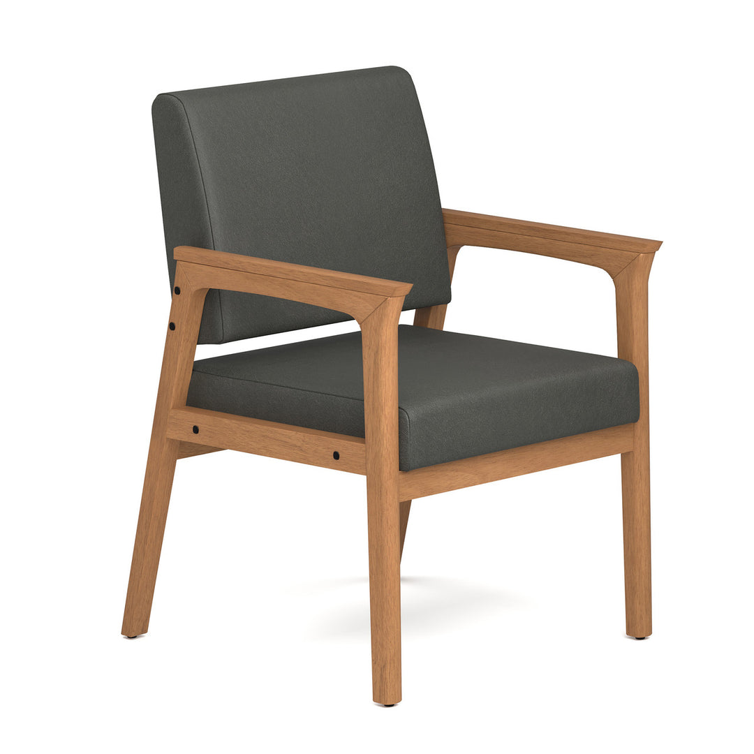 Aiden Single Seat with Full Arm - Smoke PU Leather w/ Natural Wood Finish-Lounge Seating