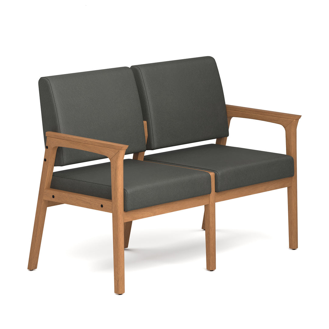 Aiden 2-Seater with Half Arm - Smoke PU Leather w/ Natural Wood Finish-Lounge Seating