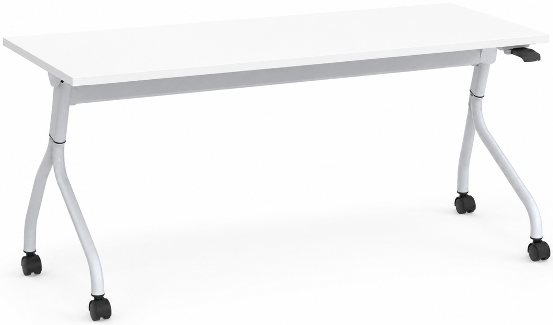 Nesting Training Table - W 60" x D 24" - White w/ Tungsten Base &amp; Locking Casters