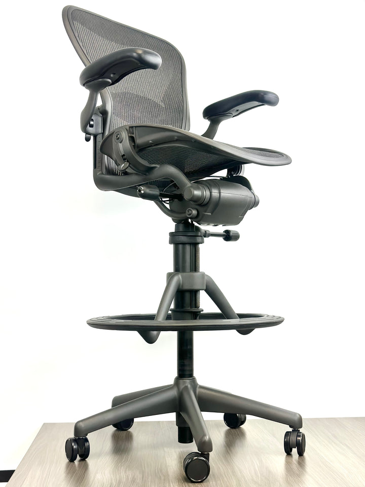 Herman Miller Aeron Drafting Stool - Black on Black - Fully Featured - Size: B