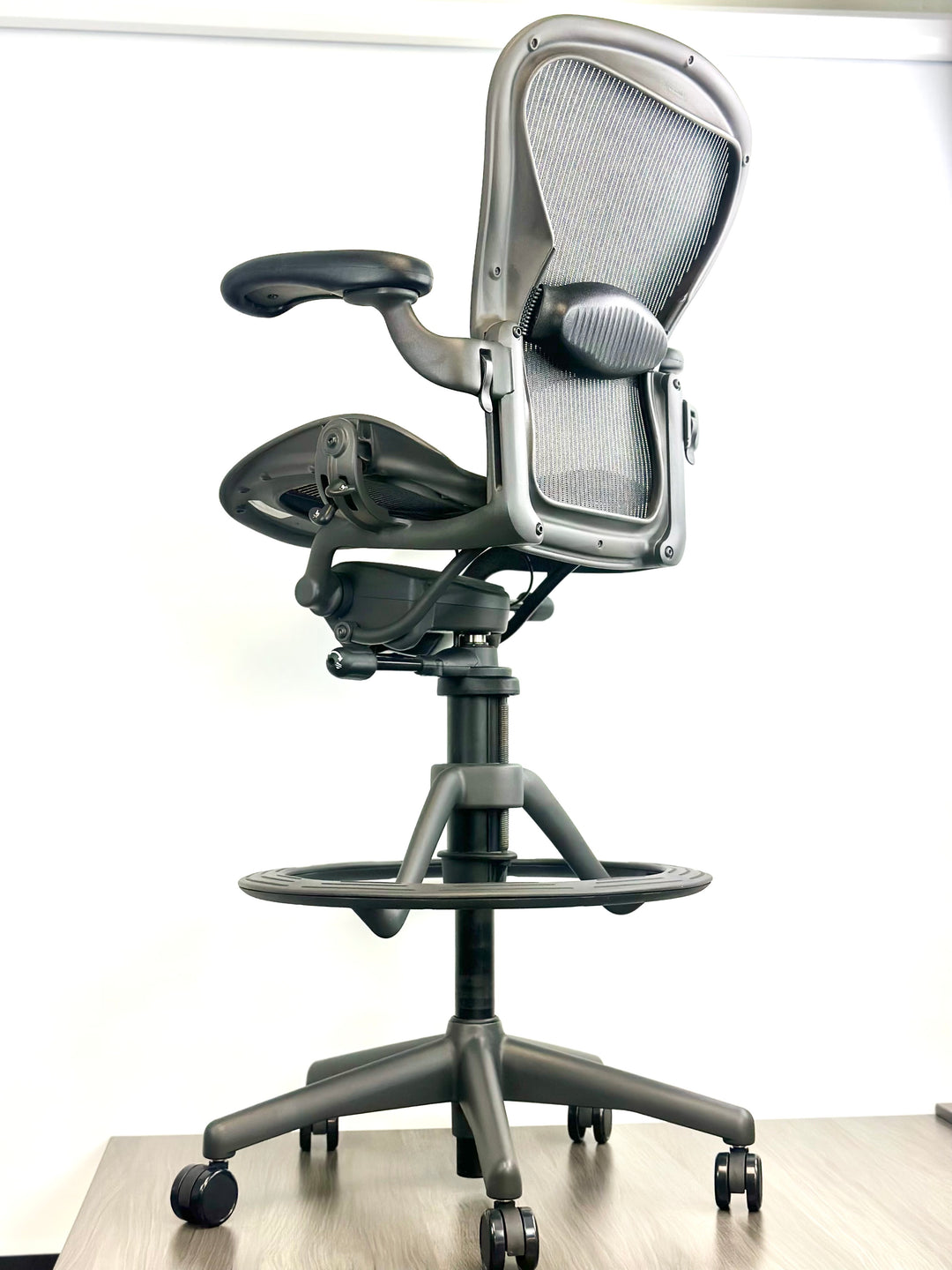 Herman Miller Aeron Drafting Stool - Black on Black - Fully Featured - Size: B