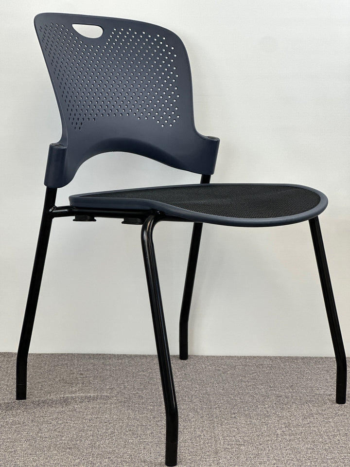 Herman Miller - Caper Armless Stacking Chairs - Stormy Blue on Black w/ FLEXNET Seat - Pre-Owned-