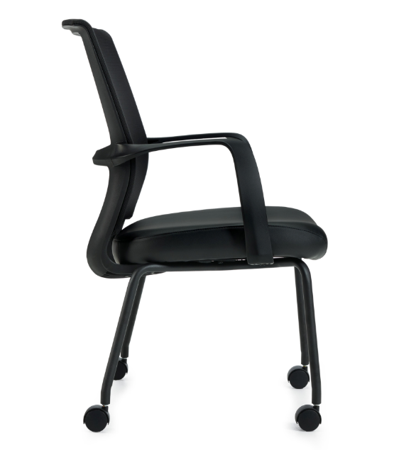Low Back Mesh Armchair w/ Luxhide Seat with Casters - JD13050B-Guest and Stack Chair