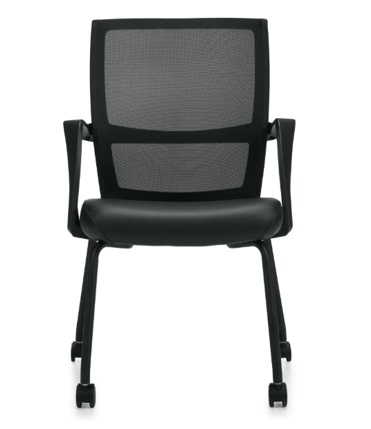 Low Back Mesh Armchair w/ Luxhide Seat with Casters - JD13050B-Guest and Stack Chair