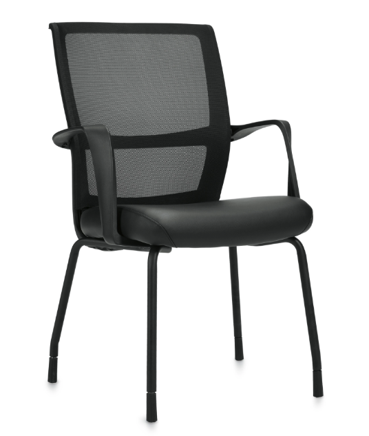 Low Back Mesh Armchair w/ Luxhide Seat with Glides - JD13050B-Guest and Stack Chair