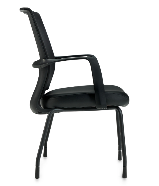 Low Back Mesh Armchair w/ Luxhide Seat with Glides - JD13050B-Guest and Stack Chair
