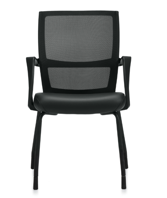 Low Back Mesh Armchair w/ Luxhide Seat with Glides - JD13050B-Guest and Stack Chair
