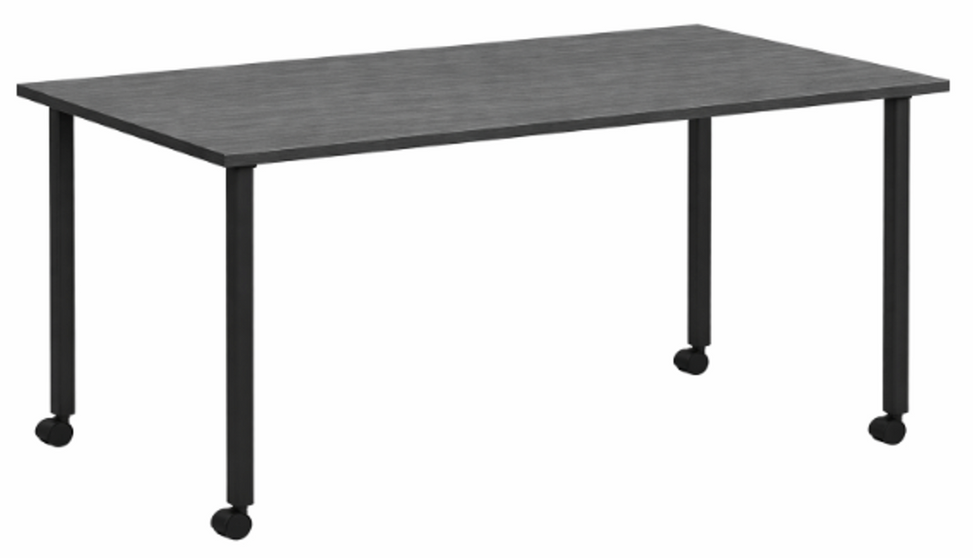 Mobile Rectangular Table w/ Locking Casters - 72"W x 30"D - Coastal Grey w/ Black Post Legs