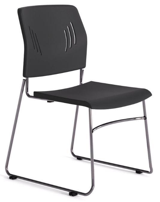Polyurethane Armless Stackable Multi Purpose Chair - Black w/ Chrome Base