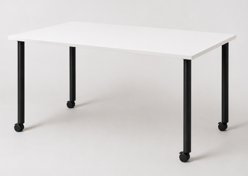 Mobile White 60" x 30" Table w/ Black Legs &amp; Dual Stiffener Bars