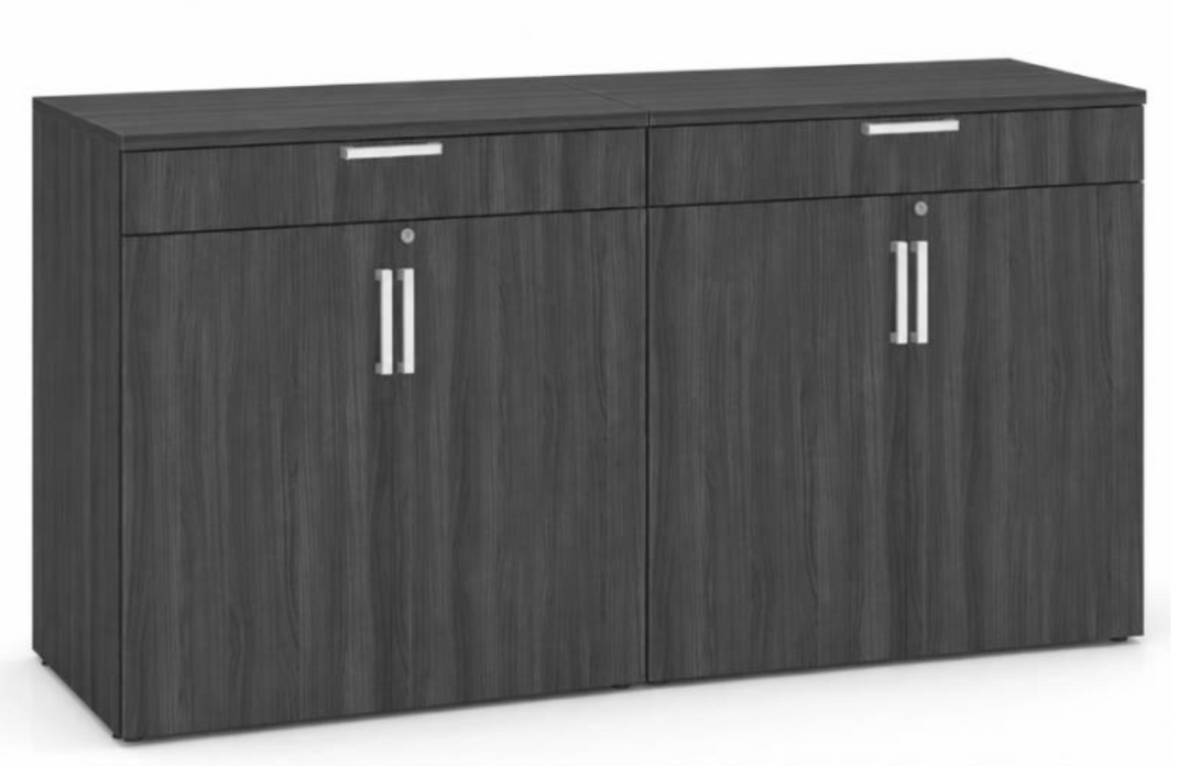 Credenza w/ Dual Storage Cabinets w/ Top Drawers - Coastal Grey