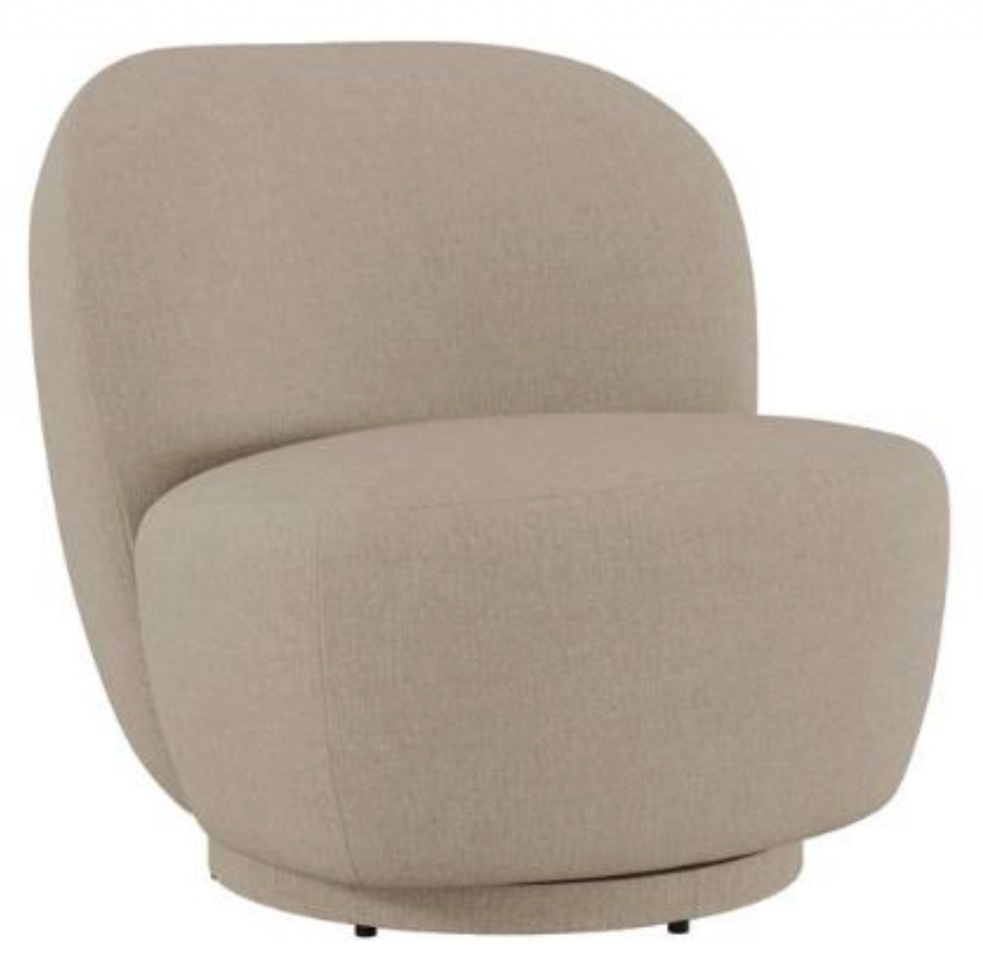 Plush Swivel Lounge Chair - Beige Upholstery