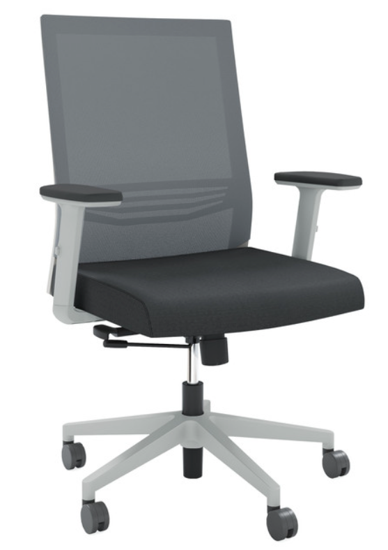 Mesh Back Task Chair with Adjustable Arms &amp; Seat Pan Depth - Grey Fabric &amp; Mesh