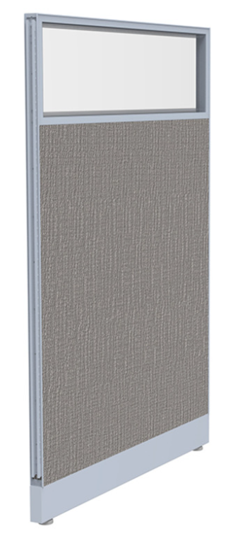 Fabric Panel w/ Framed Glass Top - Powered - 67"H x 36"W – Aspen Silver Grey Fabric &amp; Silver Paint