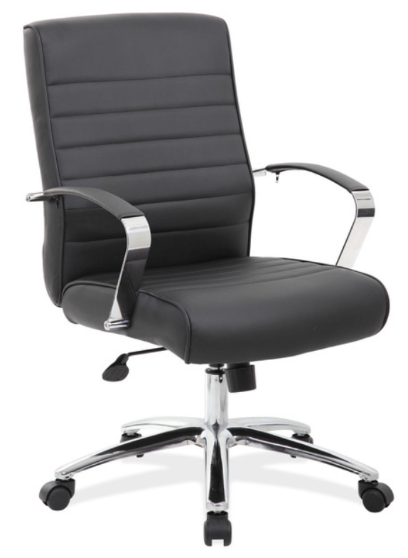 Mid Back Conference Chair with Black PU Leather &amp; Chrome Frame