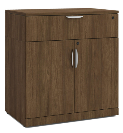 Locking Double Door Cabinet with Buffet Drawer - 47" H x 22" D x 35.5" W - Modern Walnut