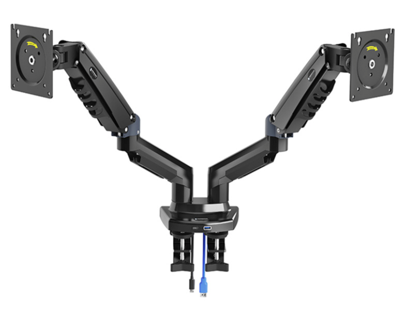 Dual Arm Monitor Arm w/ Built-In Dual USB Ports - Black