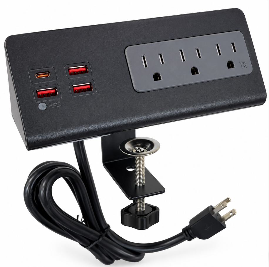 Desktop Clamp On Power Module w/ 3 Outlets / 3 USB&