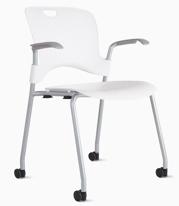 Herman Miller - Caper Side Chair on Casters w/ Armrests - Studio White Seat &amp; Back w/ Metallic Silver Frame