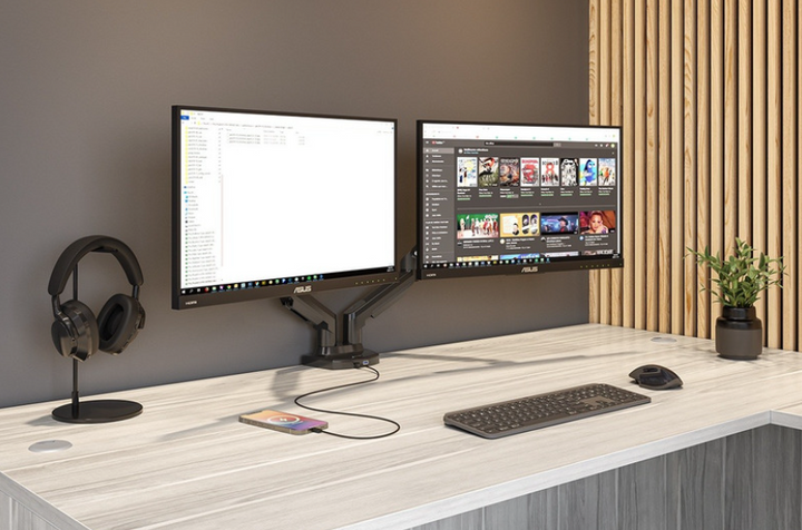 Dual Arm Monitor Arm w/ Built-In Dual USB Ports - Black