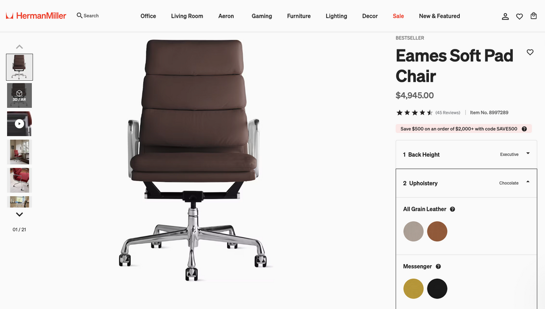 Herman Miller Eames Soft Pad Chair w/ Executive Height Back in Dark Brown Leather - Gently Pre-Owned