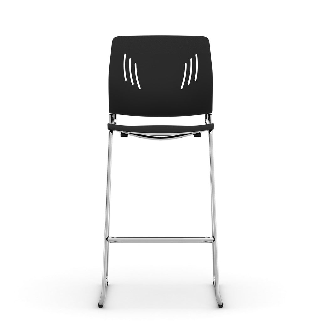 Armless Polyurethane Stool with Footrest and Chrome Base