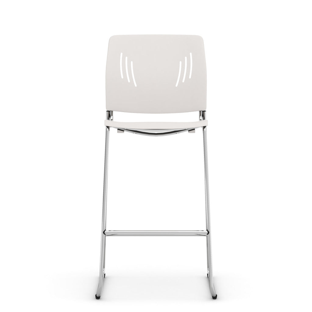Armless Polyurethane Stool with Footrest and Chrome Base