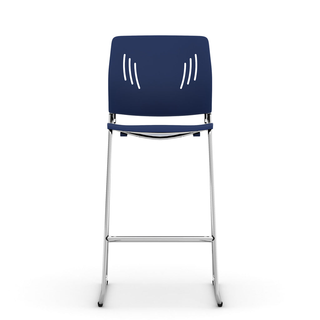Armless Polyurethane Stool with Footrest and Chrome Base