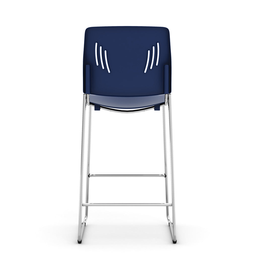 Armless Polyurethane Stool with Footrest and Chrome Base