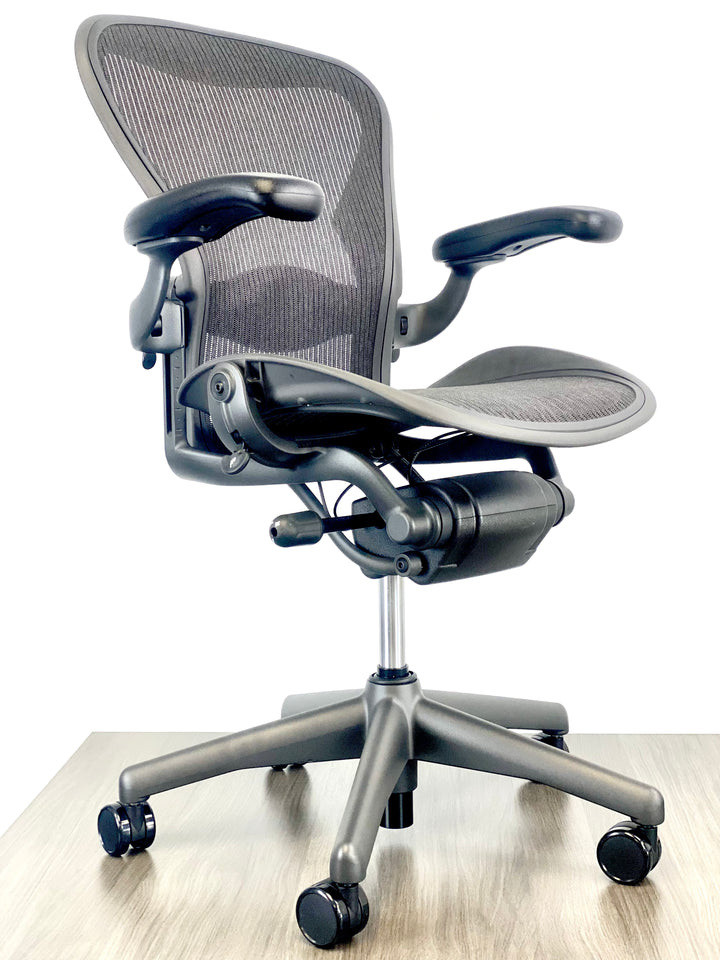Herman Miller Aeron - Size: B - Black/Black - Fully Featured w/ Fully Adjustable Arms - Certified Pre-Owned