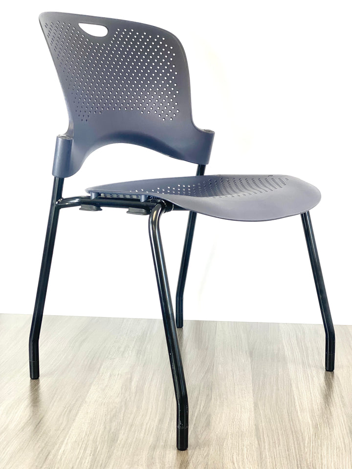Herman Miller - Caper Armless Stacking Chairs - Navy Blue on Black Frame - Pre-Owned-