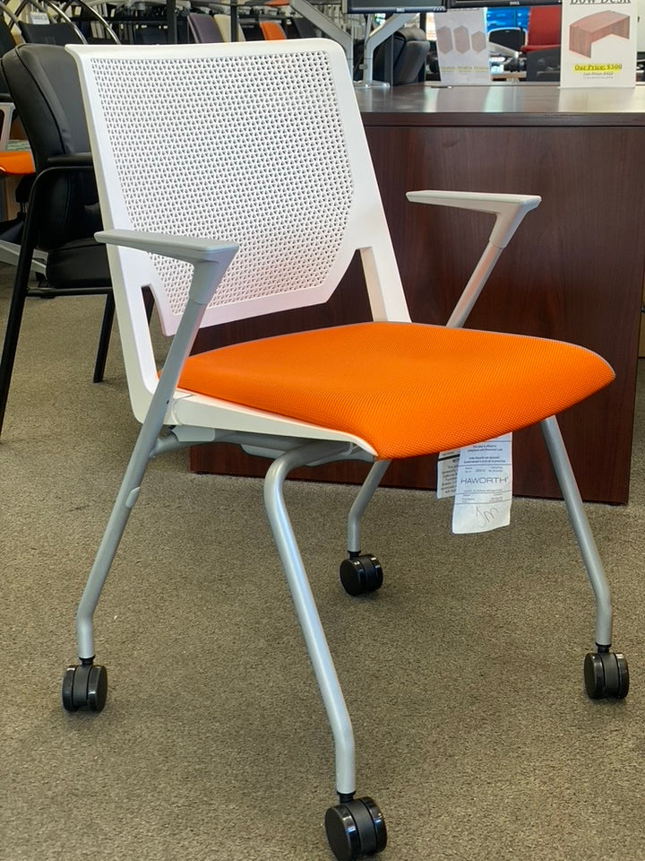 Haworth Very Side Chair - White on Orange on Grey
