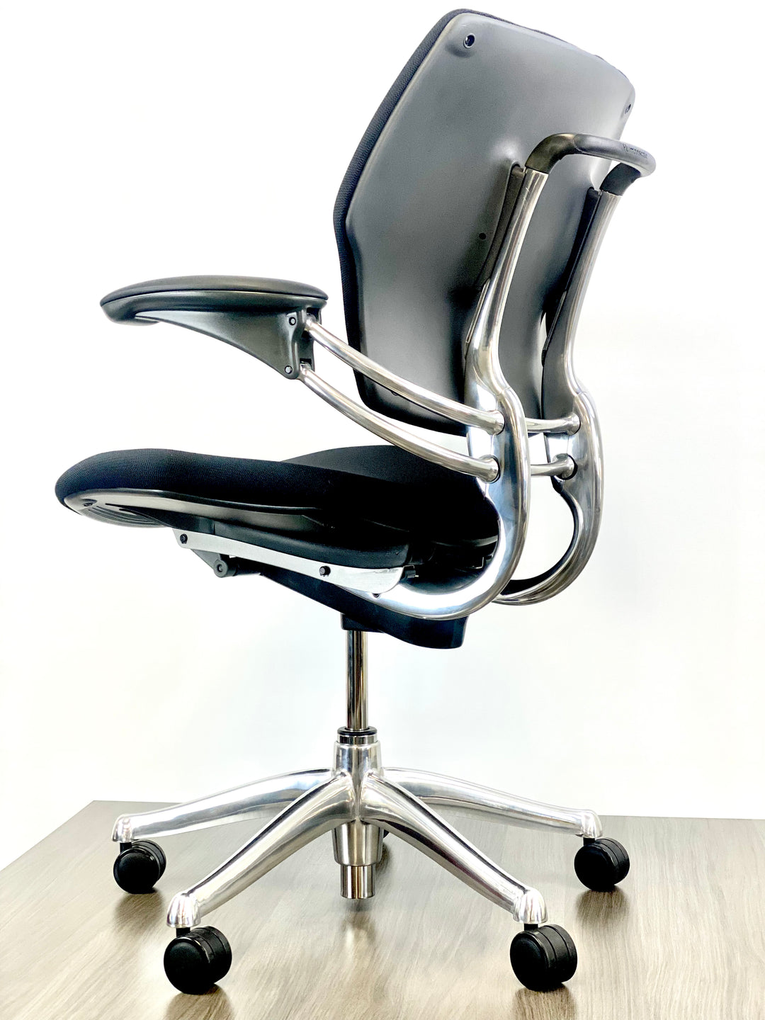 Humanscale Freedom Task Chair - Polished Aluminum Frame - Black Upholstery - Brand New