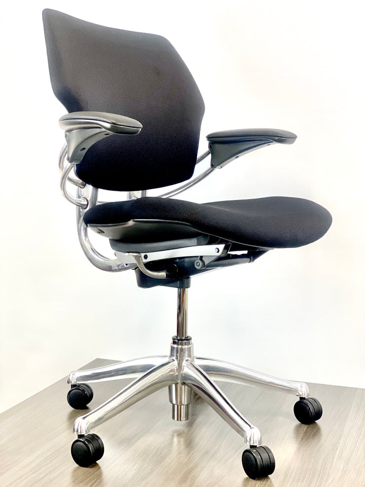 Humanscale Freedom Task Chair - Polished Aluminum Frame - Black Upholstery - Brand New