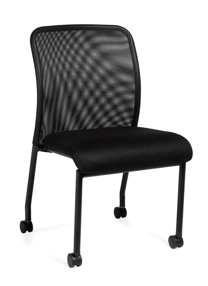 Armless Mesh Back Guest Chair with Casters - JD11761B-Guest and Stack Chair