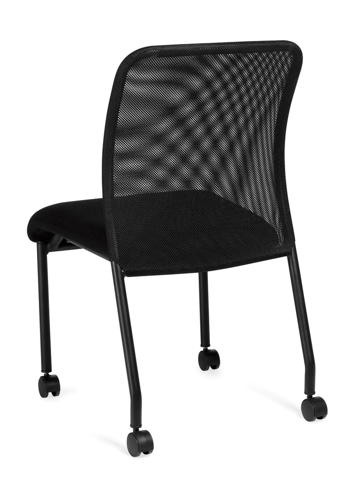 Armless Mesh Back Guest Chair with Casters - JD11761B-Guest and Stack Chair