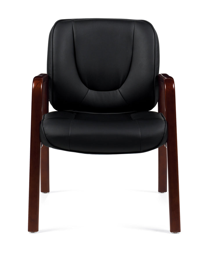 Luxhide Guest Chair with Cordovan Wood Accents - JD11770BCX-Guest and Stack Chair