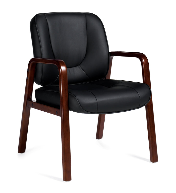 Luxhide Guest Chair with Cordovan Wood Accents - JD11770BCX-Guest and Stack Chair