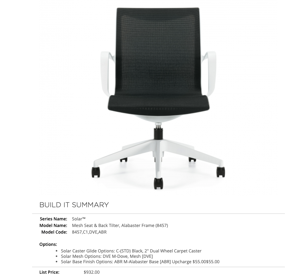 Global - Solar - Mesh Seat &amp; Back Tilter - Alabaster Frame - 8457 - Brand New