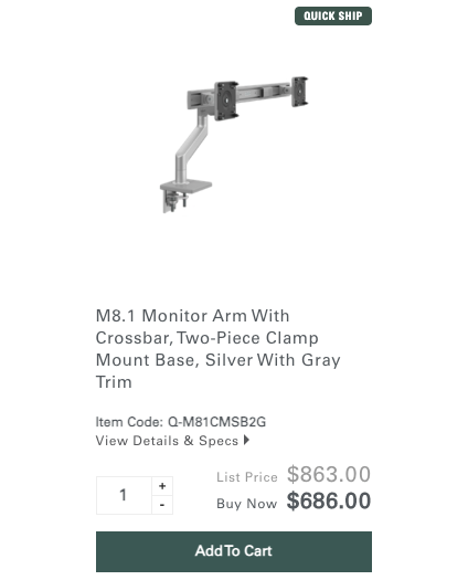 Humanscale - M8 Monitor Arm With Crossbar - Two-Piece Clamp Mount Base - Silver With Gray Trim - Pre-Owned - List Price: $863