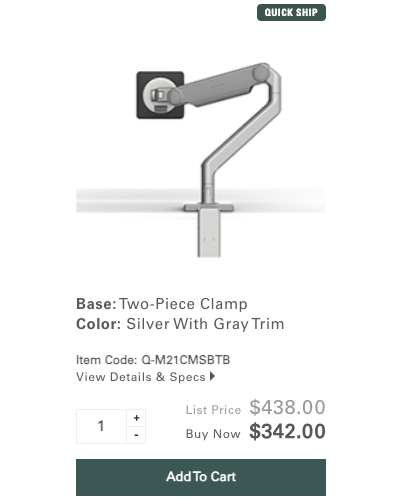 Humanscale - Monitor Arm - Single Screen - M2 - Pre-Owned - List Price: $368