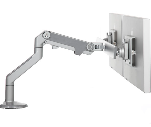 Humanscale - M8 Monitor Arm With Crossbar - Two-Piece Clamp Mount Base - Silver With Gray Trim - Pre-Owned - List Price: $863