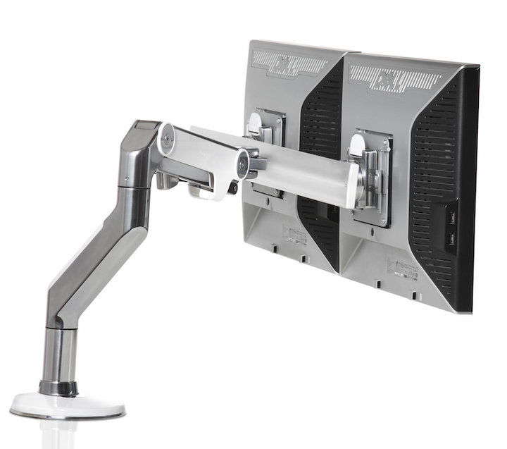 Humanscale - M8 Monitor Arm With Crossbar - Two-Piece Clamp Mount Base - Silver With Gray Trim - Pre-Owned - List Price: $863