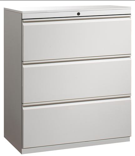 Haworth 36" - 3 Drawer Lateral File Cabinet - Comes w/ 2 Keys - Color: White - (Pre-Owned) - Joe&